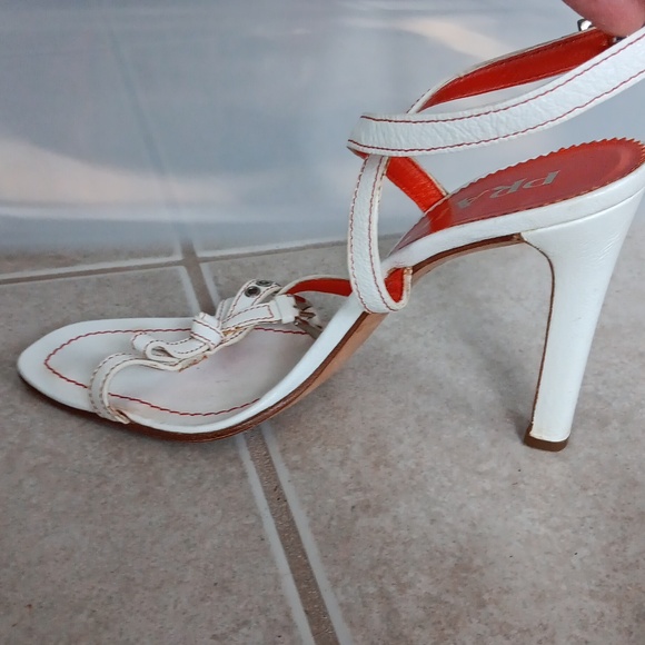 Prada Women's White Orange Stitch Sandals - Picture 4 of 7
